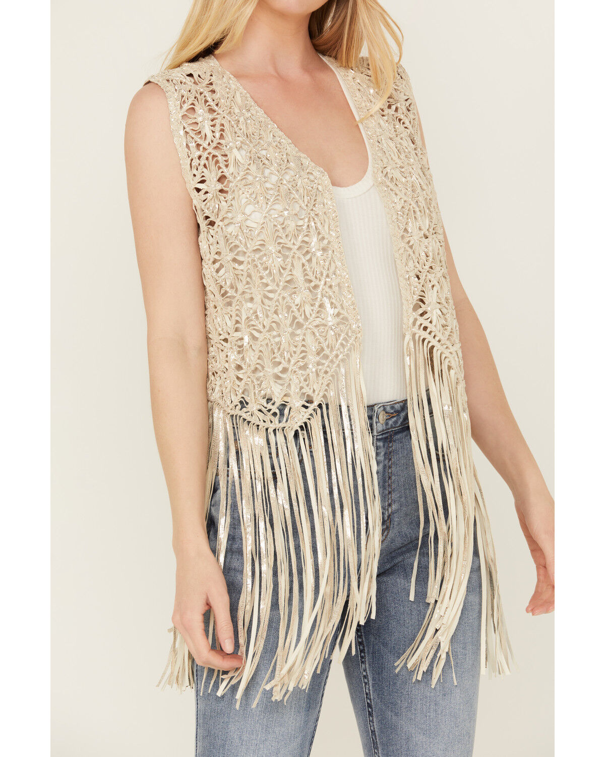 Image #3 - Wonderwest Women's Foiled Suede Vest, Cream, hi-res