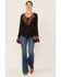 Image #1 - Angie Women's Bell Sleeve Floral Border Print Top, , hi-res