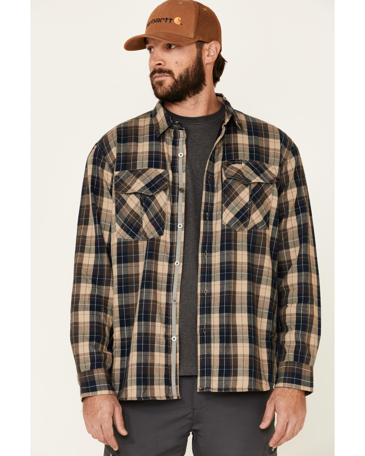 Image #1 - ATG™ by Wrangler All Terrain Men's Dark Sapphire Plaid Thermal Lined Long Sleeve Western Flannel Shirt , , hi-res