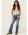 Image #3 - Miss Me Girls' Medium Wash Crisscross Faux Flap Pocket Bootcut Stretch Denim Jeans, Blue, hi-res