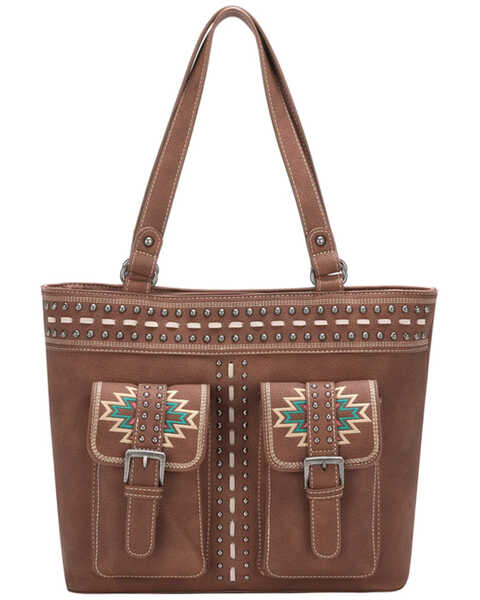 Montana West Women's Brown Southwest Print Concealed Carry Tote, Brown, hi-res