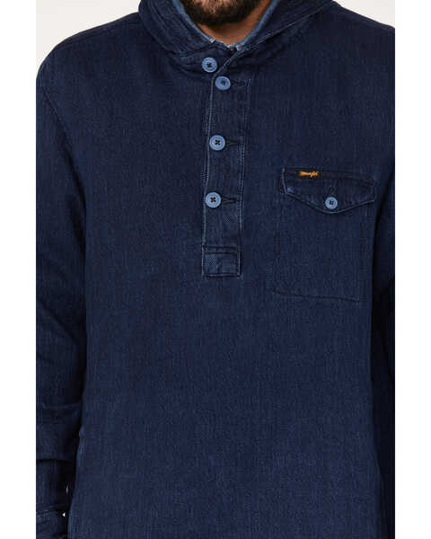 Image #3 - Wrangler Men's Solid Lightweight 1/4 Button Front Unlined Hooded Pullover, Dark Blue, hi-res