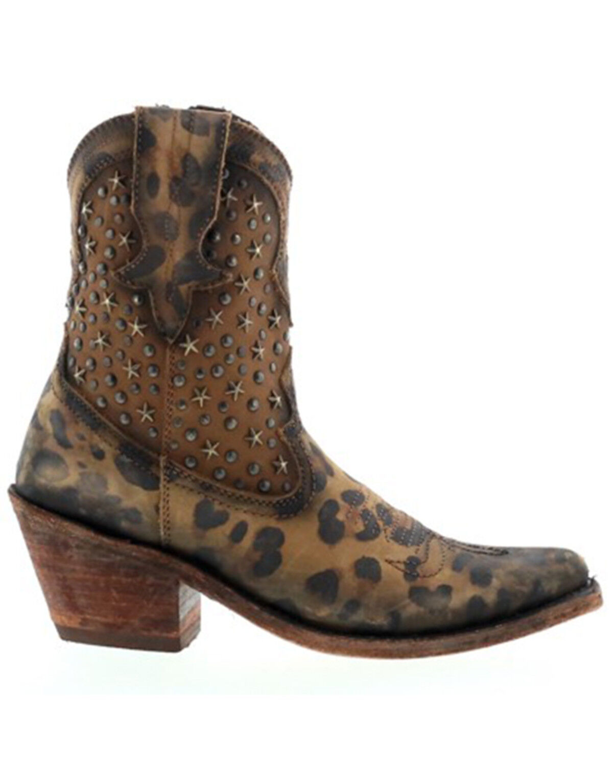 Image #2 - Caborca Silver by Liberty Black Women's Leopard Print Studded Short Western Boots - Snip Toe, Brown, hi-res
