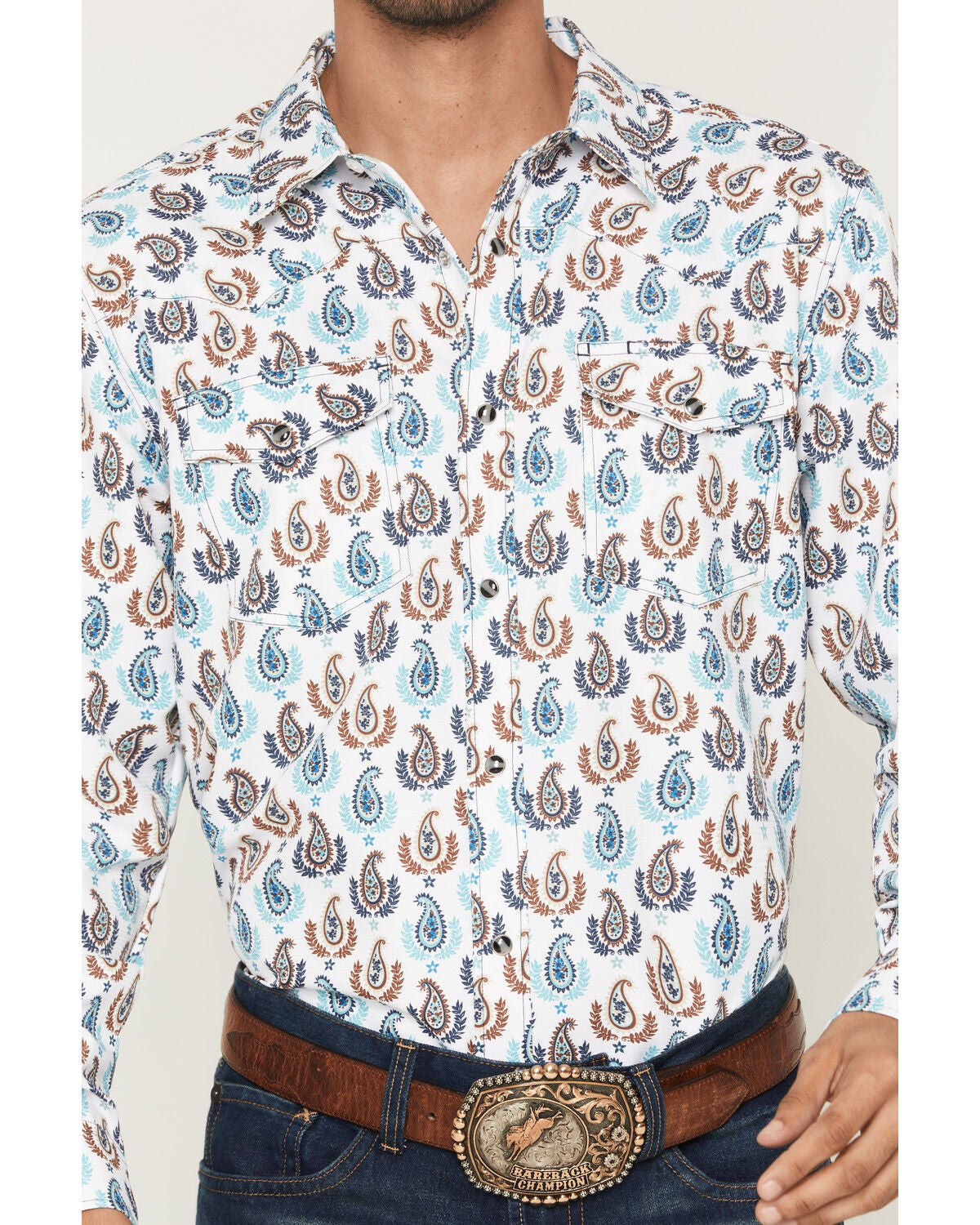 Image #3 - RANK 45&reg; Men's Told You So Paisley Print Long Sleeve Snap Performance Western Shirt, Ivory, hi-res