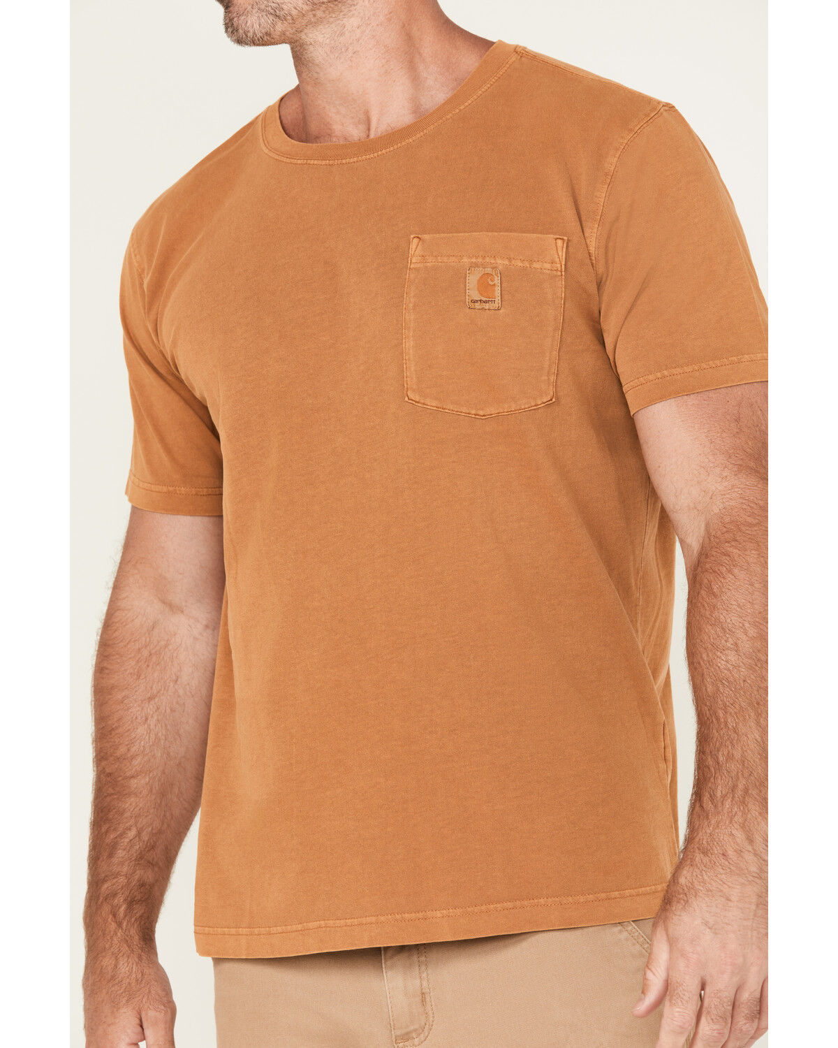 Image #3 - Carhartt Men's Re-Engineered Relaxed Fit Lightweight Short Sleeve Garment Dyed Pocket T-Shirt, Tan, hi-res