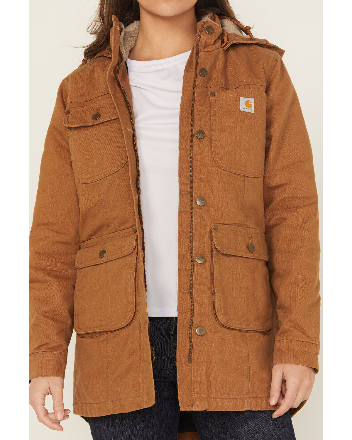 Image #3 - Carhartt Women's Loose Fit Weathered Duck Coat, Brown, hi-res