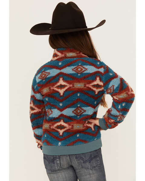 Image #4 - Rock & Roll Denim Girls' Southwestern Print Sherpa Pullover , Blue, hi-res