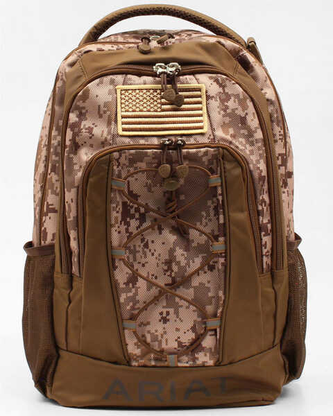 Image #1 - Ariat Camo American Patch Front Panel Backpack, Brown, hi-res