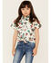 Image #1 - Shyanne Girl's Floral Print Short Sleeve Tie Front Western Pearl Snap Shirt, Ivory, hi-res