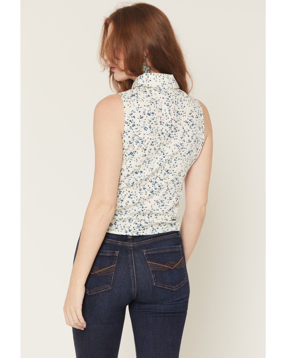 Image #4 - Idyllwind Women's Saffron Floral Print Sleeveless Button-Down Western Shirt, Cream, hi-res