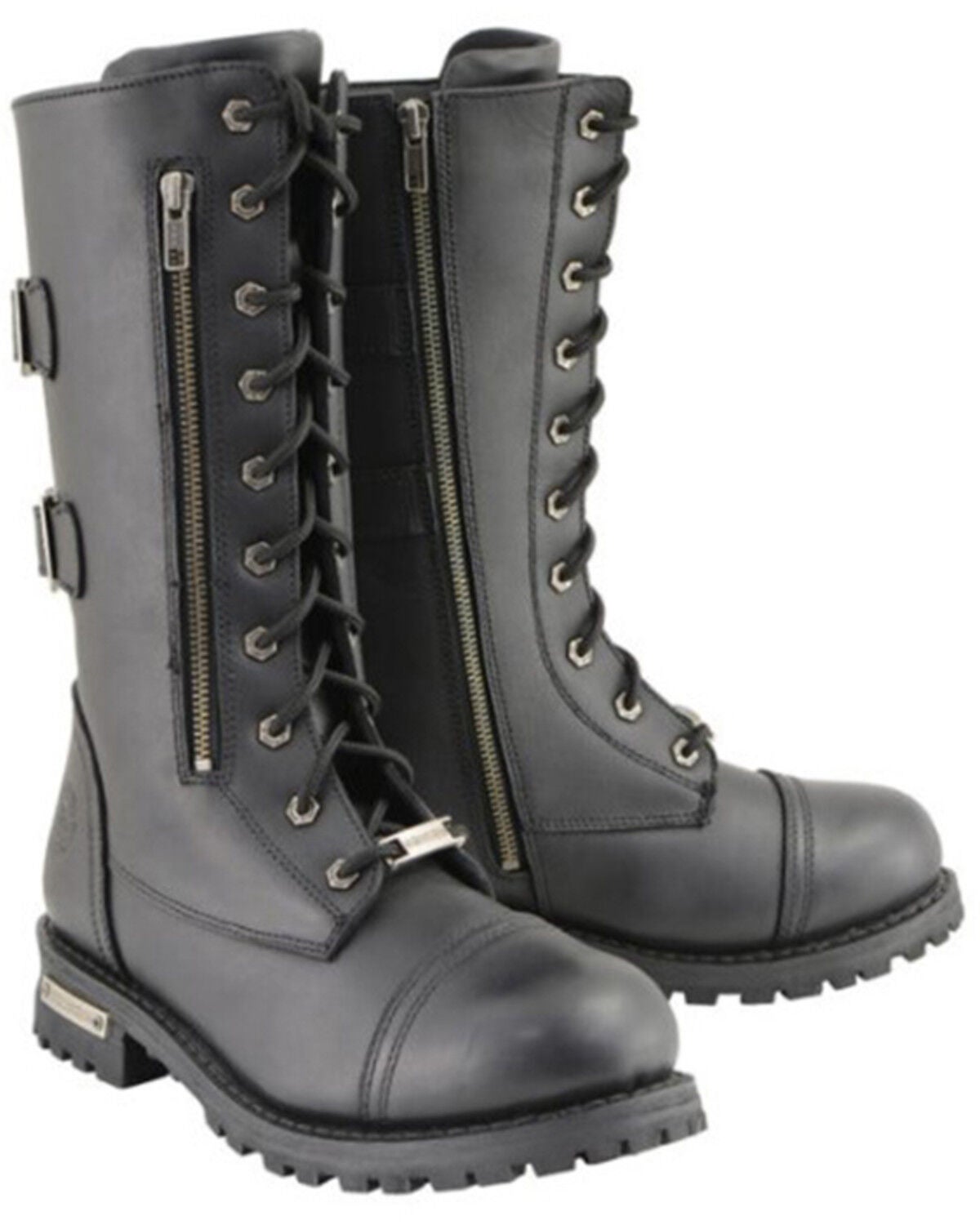 Milwaukee Leather Men's Lace-Up Tactical Motorcycle Boots Round Toe - Extended Sizes, Black, hi-res