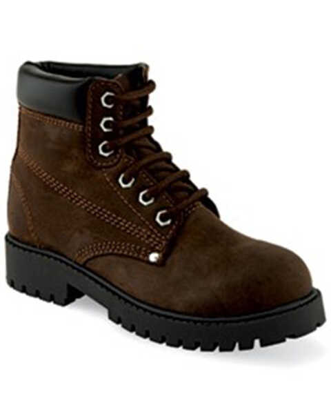 Image #1 - Old West Boys' Lace-Up Boots - Round Toe, Brown, hi-res