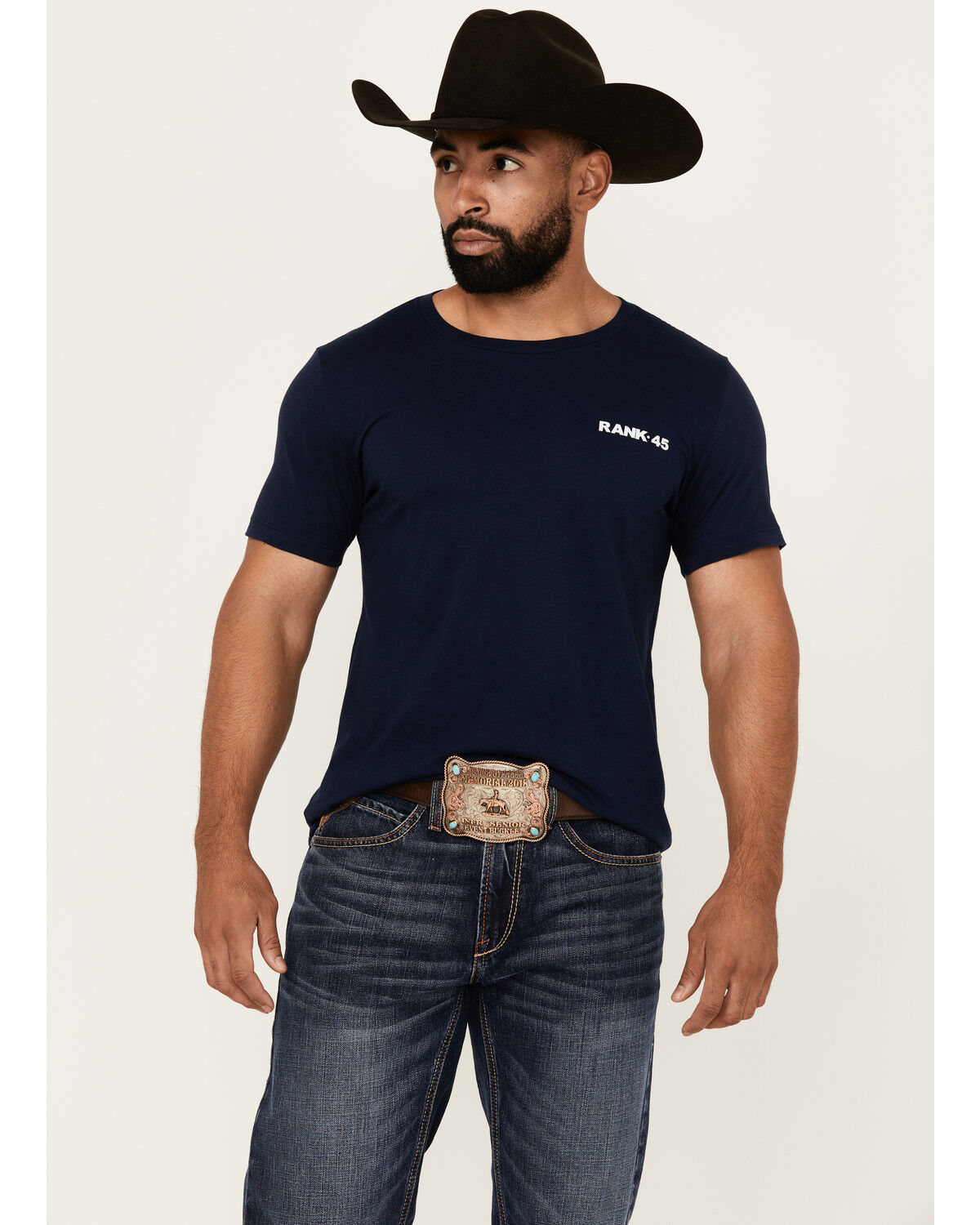 Image #1 - RANK 45® Men's Elliot Cowboy Short Sleeve Graphic T-Shirt, Navy, hi-res
