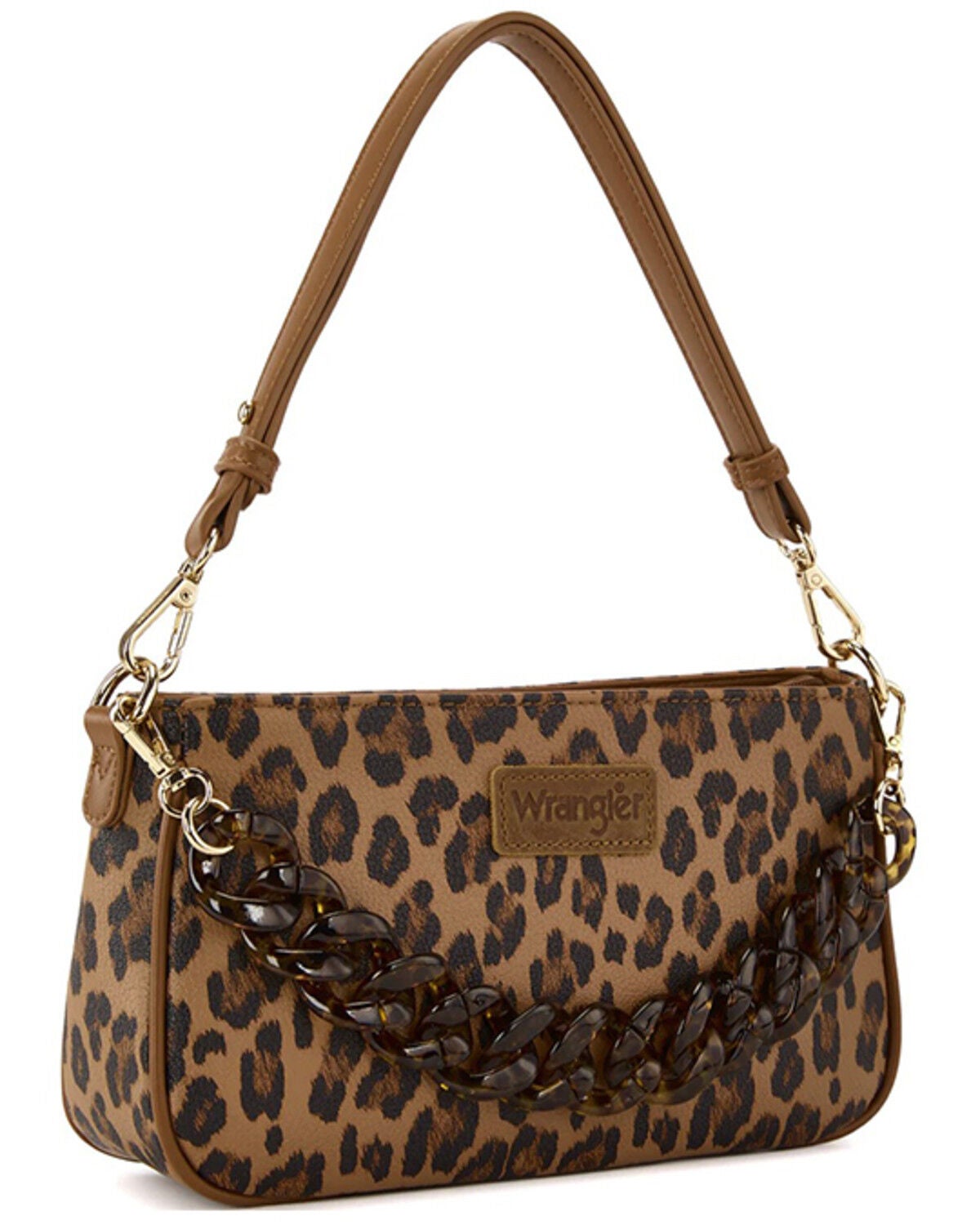 Wrangler Women's Leopard Print Shoulder Bag with Chain Detail, Brown, hi-res