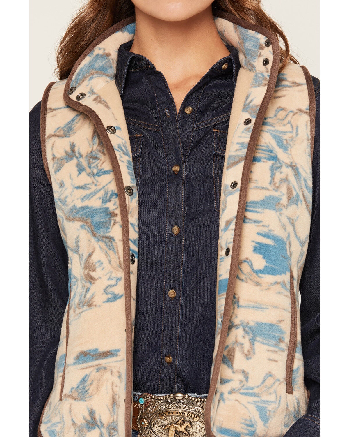 Image #3 - Shyanne Women's Horse Print Polar Fleece Vest, Khaki, hi-res