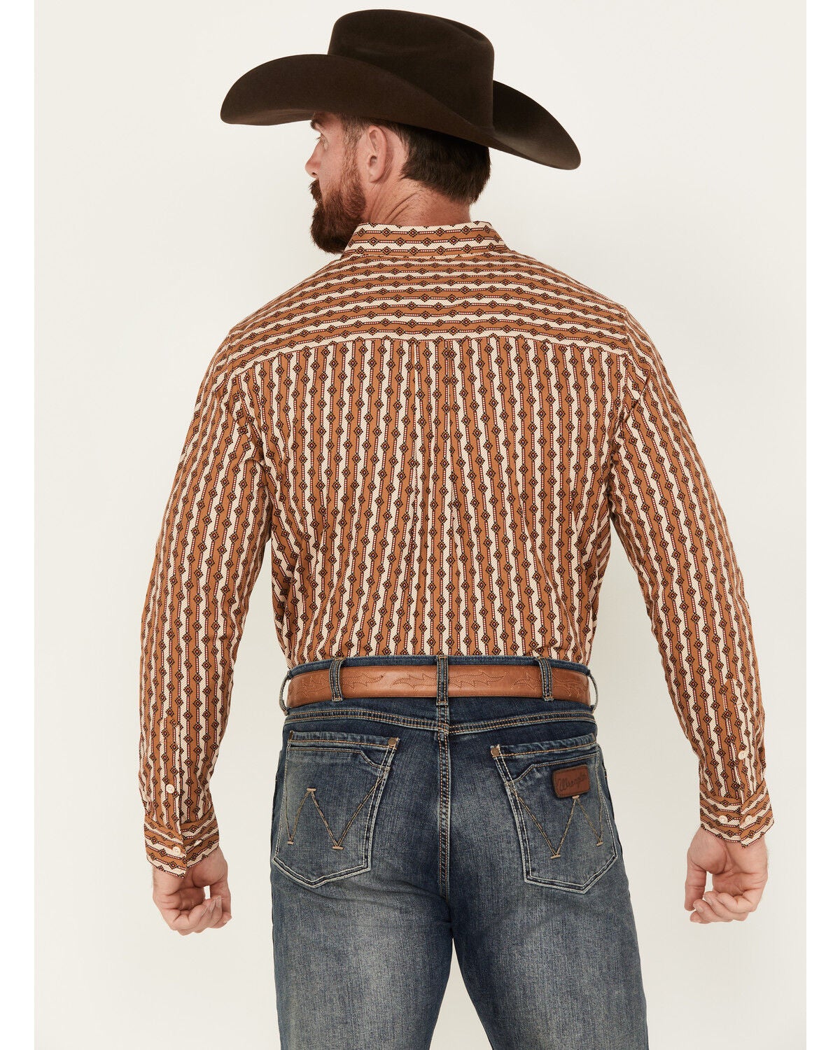 Image #4 - RANK 45&reg; Men's Manvel Southwestern Print Long Sleeve Button-Down Stretch Western Shirt, Lt Brown, hi-res