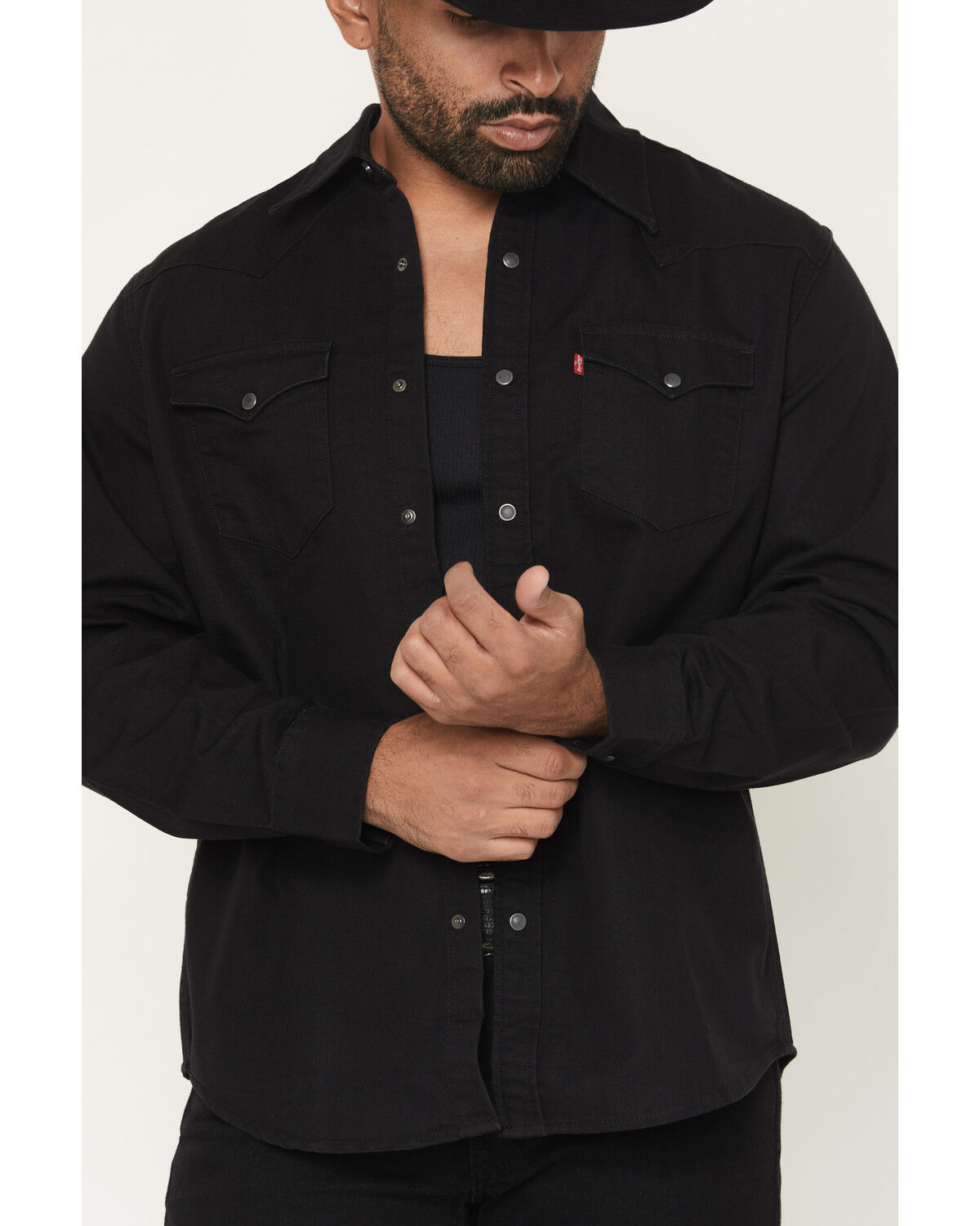 Image #3 - Levi's Men's New Black Rinse Classic Long Sleeve Snap Western Shirt, Black, hi-res