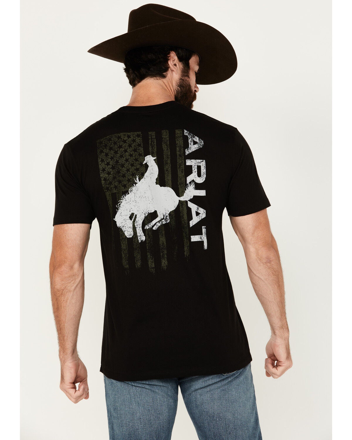 Ariat Men's Boot Barn Exclusive Bronco Flag Short Sleeve Graphic T-Shirt, Black, hi-res