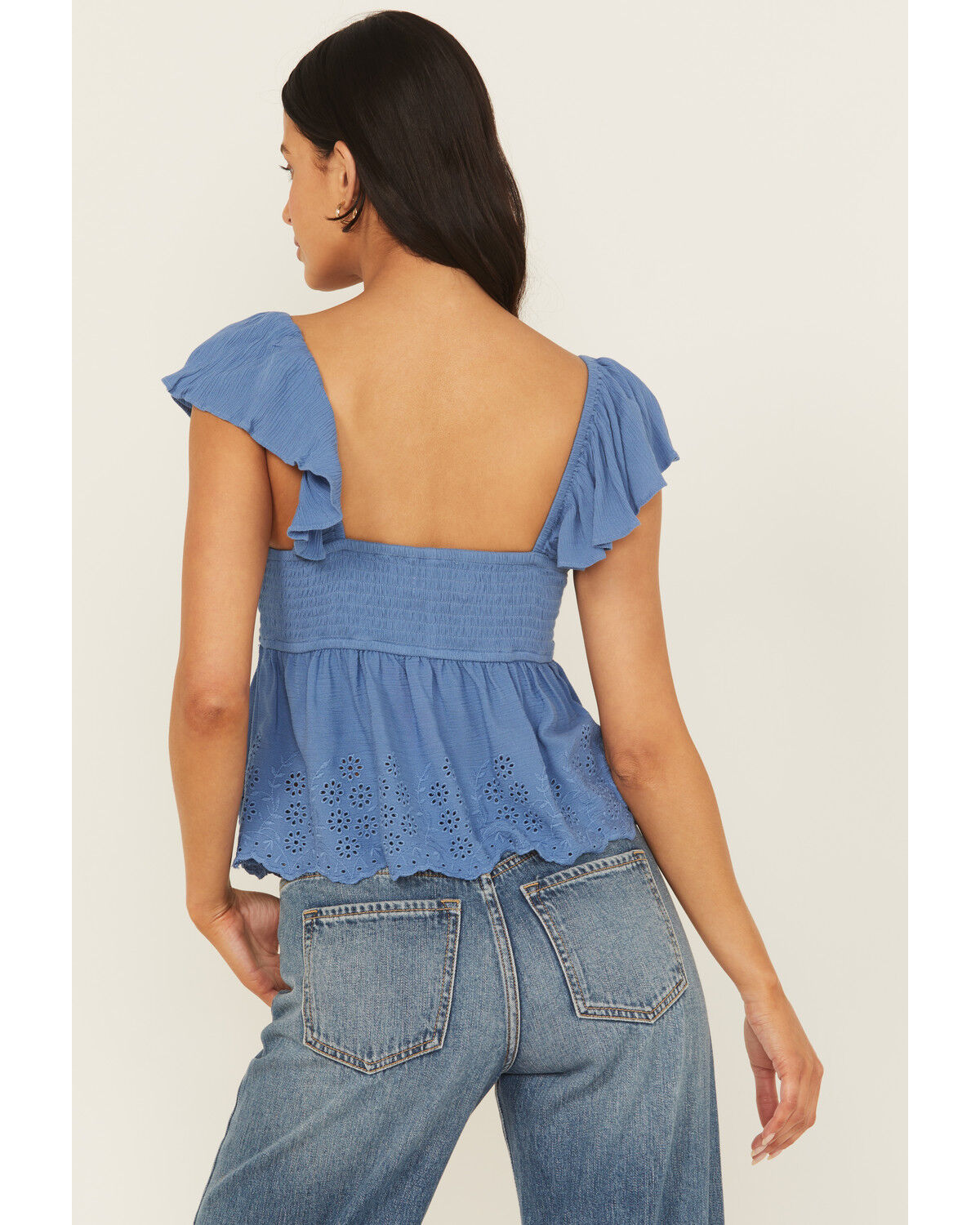 Image #4 - Cleo + Wolf Women's Elizabeth Peplum Top, Steel Blue, hi-res