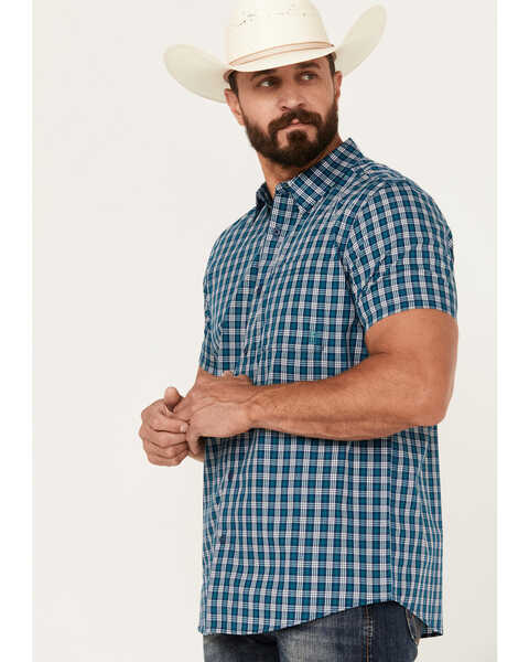 Image #2 - Brothers and Sons Men's Rockport Plaid Short Sleeve Button Down Western Shirt, Dark Blue, hi-res
