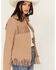 Image #2 - Fornia Women's Fringe Faux Leather Fringe Zip Jacket, Beige/khaki, hi-res