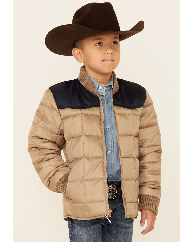 Roper Boys' Quilted Poly Fill Zip-Front Jacket , Tan, hi-res
