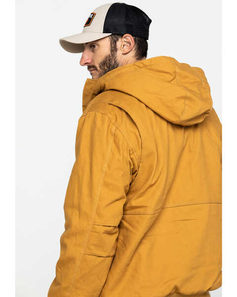 Image #5 - Hawx Men's Brown Canvas Quilted Bi-Swing Hooded Zip Front Work Jacket , Brown, hi-res