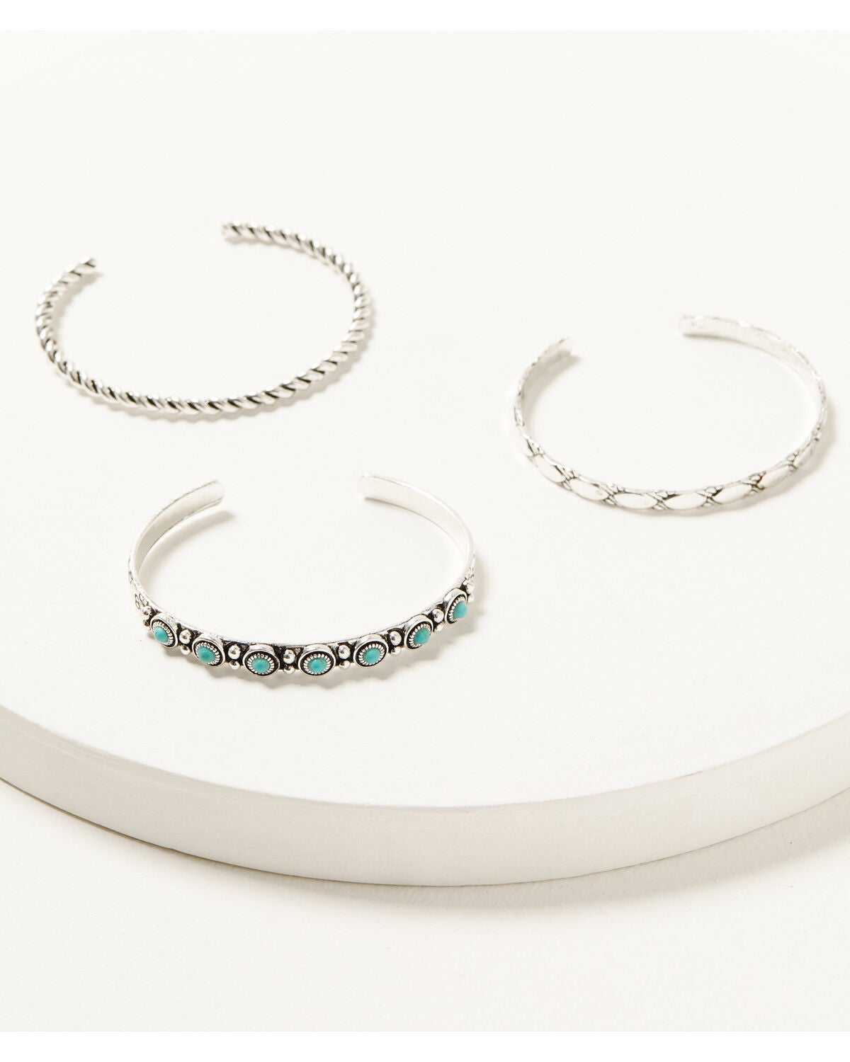 Image #1 - Shyanne Women's Silver-Toned Rope and Turquoise-Toned Bracelet Set - 3 Piece, Silver, hi-res