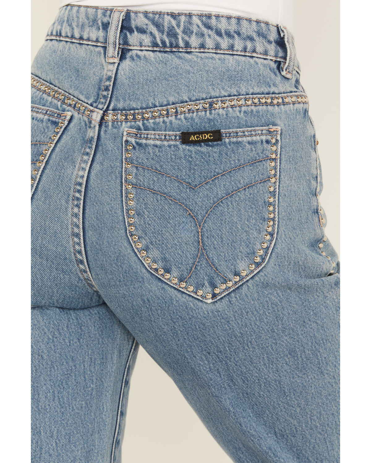 Image #4 - Rolla's X AC/DC Women's Medium Wash Mid Rise Studded 90s Relaxed Straight Denim Jeans, Medium Wash, hi-res