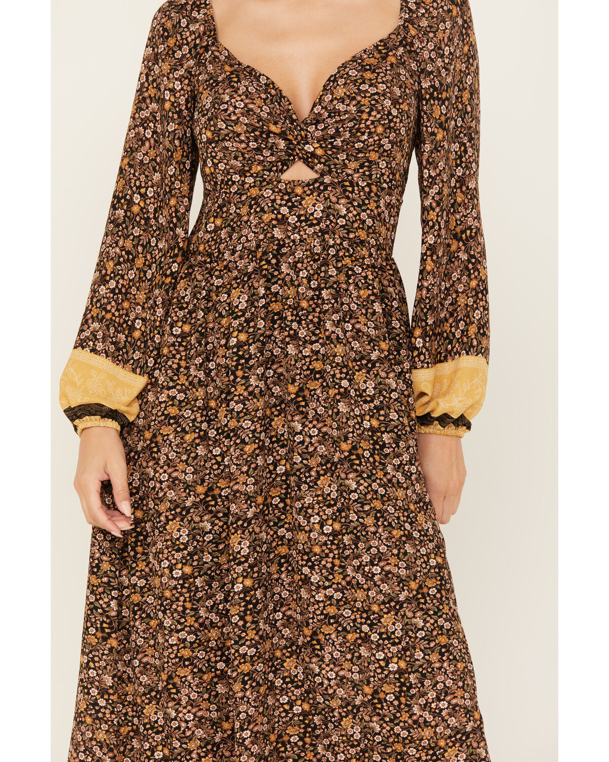 Image #3 - Wild Moss Women's Floral Border Print Long Sleeve Maxi Dress, Black, hi-res