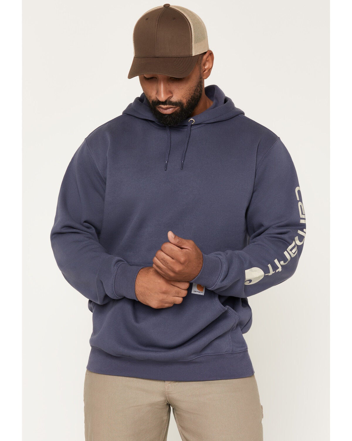 Image #1 - Carhartt Men's Iconic Logo Hooded Sweatshirt, Blue, hi-res