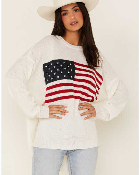 Show Me Your Mumu Women's Woodsy American Flag Knit Sweater, White