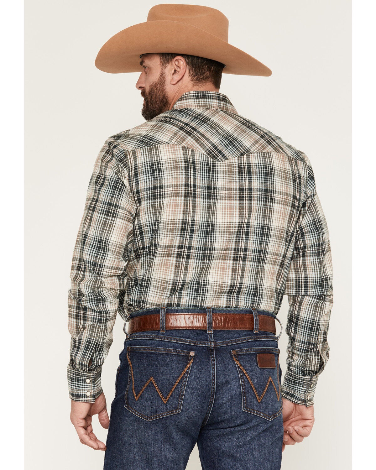 Image #4 - Wrangler Retro Men's Plaid Print Long Sleeve Snap Western Shirt, Cream, hi-res