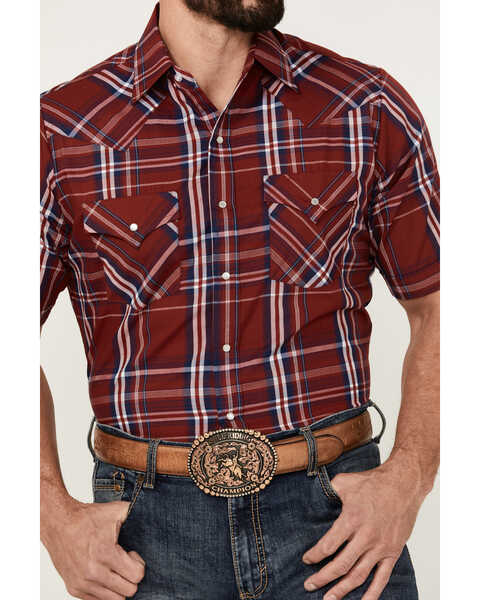 Image #3 - Ely Walker Men's Plaid Print Short Sleeve Pearl Snap Western Shirt - Big , Red, hi-res