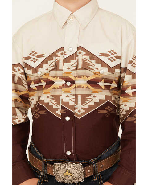Image #3 - Roper Boys' Southwestern Border Print Long Sleeve Pearl Snap Western Shirt, White, hi-res
