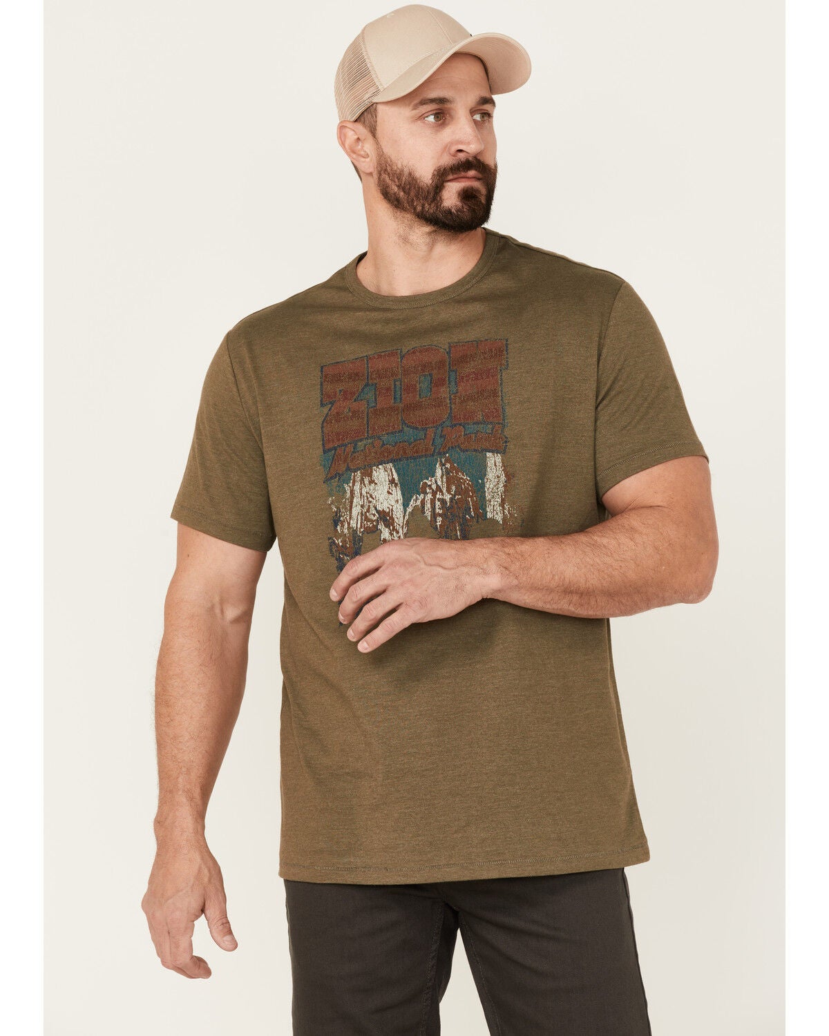 Brothers and Sons Men's Olive Zion National Park Graphic Short Sleeve T-Shirt, Olive, hi-res