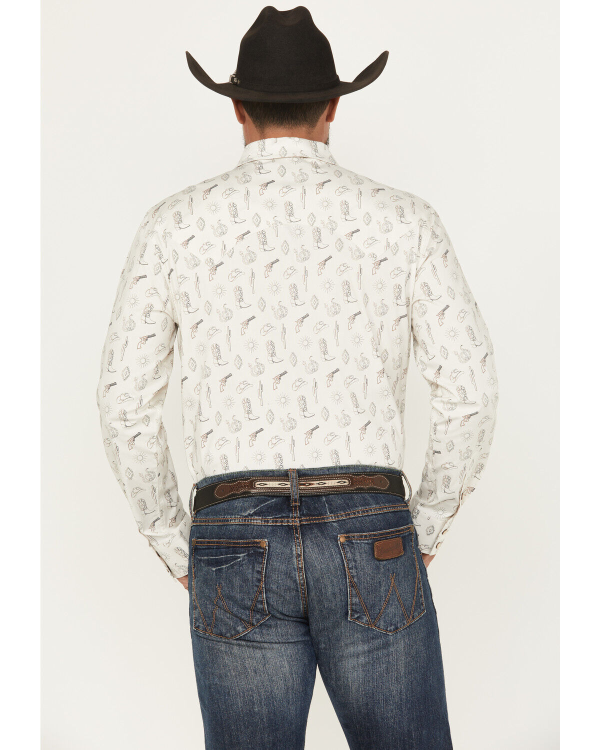 Image #4 - Rock & Roll Denim Men's Conversation Print Long Sleeve Snap Stretch Western Shirt, Natural, hi-res