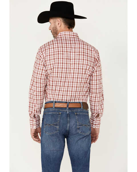 Image #4 - Wrangler Men's Plaid Print Long Sleeve Pearl Snap Western Shirt, Red, hi-res