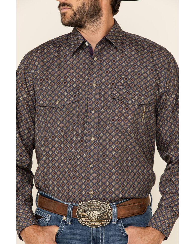Resistol Men's Navy Byron Geo Print Long Sleeve Western Shirt  , Navy, hi-res