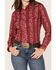 Wrangler Women's Floral Stripe Print Long Sleeve Snap Western Shirt, Red, hi-res