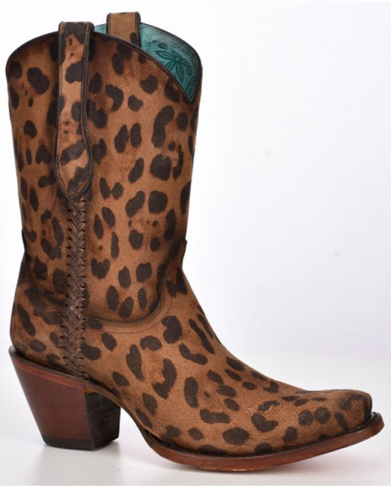 Corral Women's Leopard Print Braided Western Boots - Snip Toe, Brown, hi-res