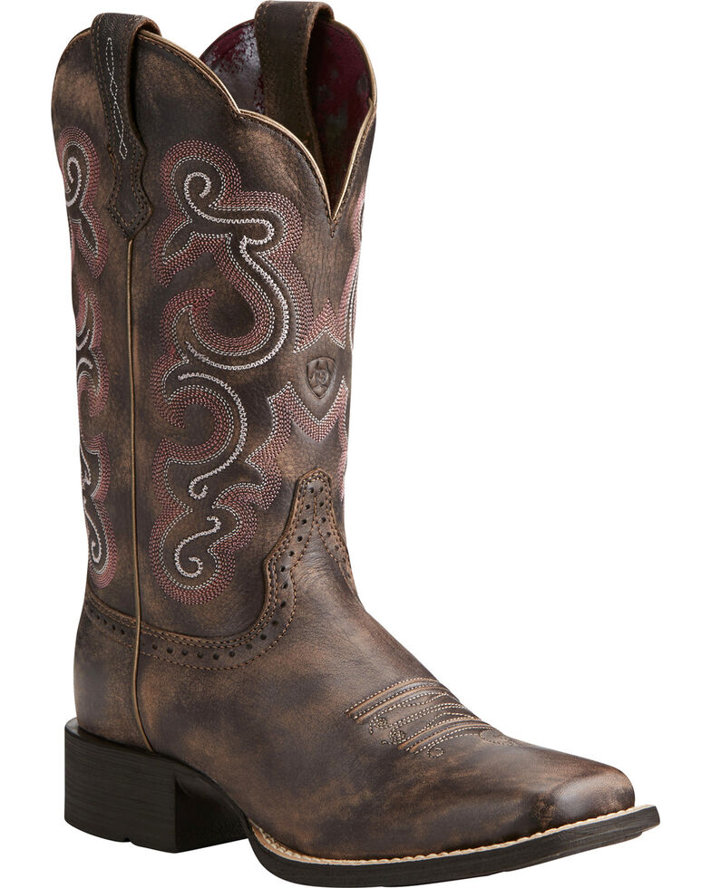 Ariat Women's Quickdraw Scroll Stitch Cowgirl Boots - Square Toe, Chocolate, hi-res