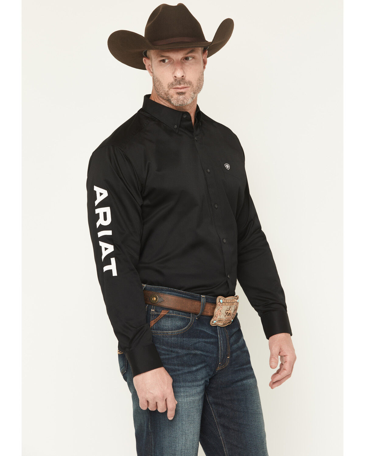 Image #1 - Ariat Men's Long Sleeve Logo Long Sleeve Western Shirt, Black, hi-res