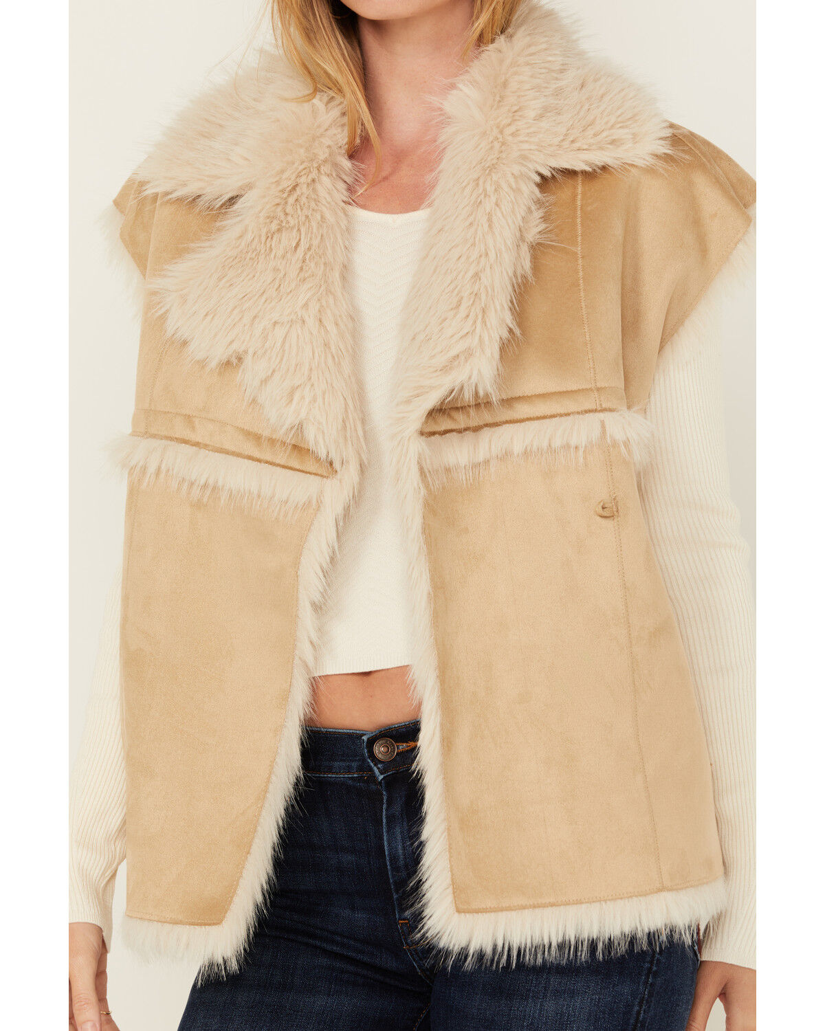 Image #3 - Revel Women's Faux Suede Fur Vest, Tan, hi-res