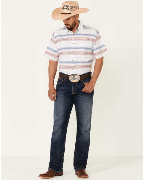 Image #2 - Rough Stock By Panhandle Men's Striped Camp Short Sleeve Button Down Western Shirt , White, hi-res