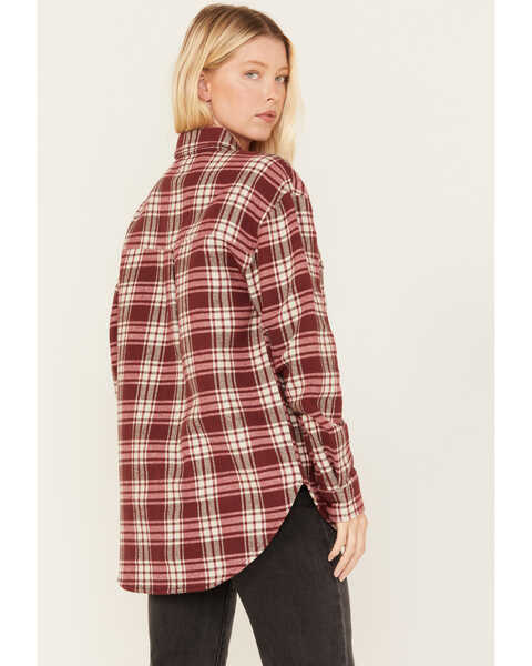 Image #4 - Cleo + Wolf Women's Plaid Print Long Sleeve Button-Down Oversized Shacket, Ruby, hi-res
