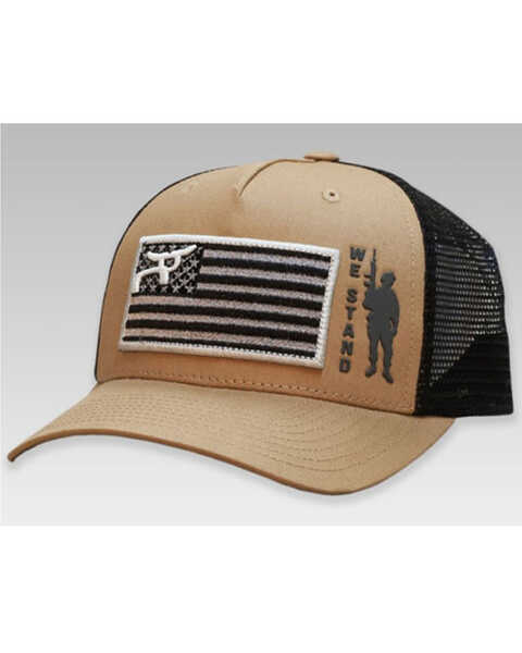 RopeSmart Men's Gray & Tan We Stand Embroidered Monochrome Mesh-Back Ball Cap, Grey, hi-res
