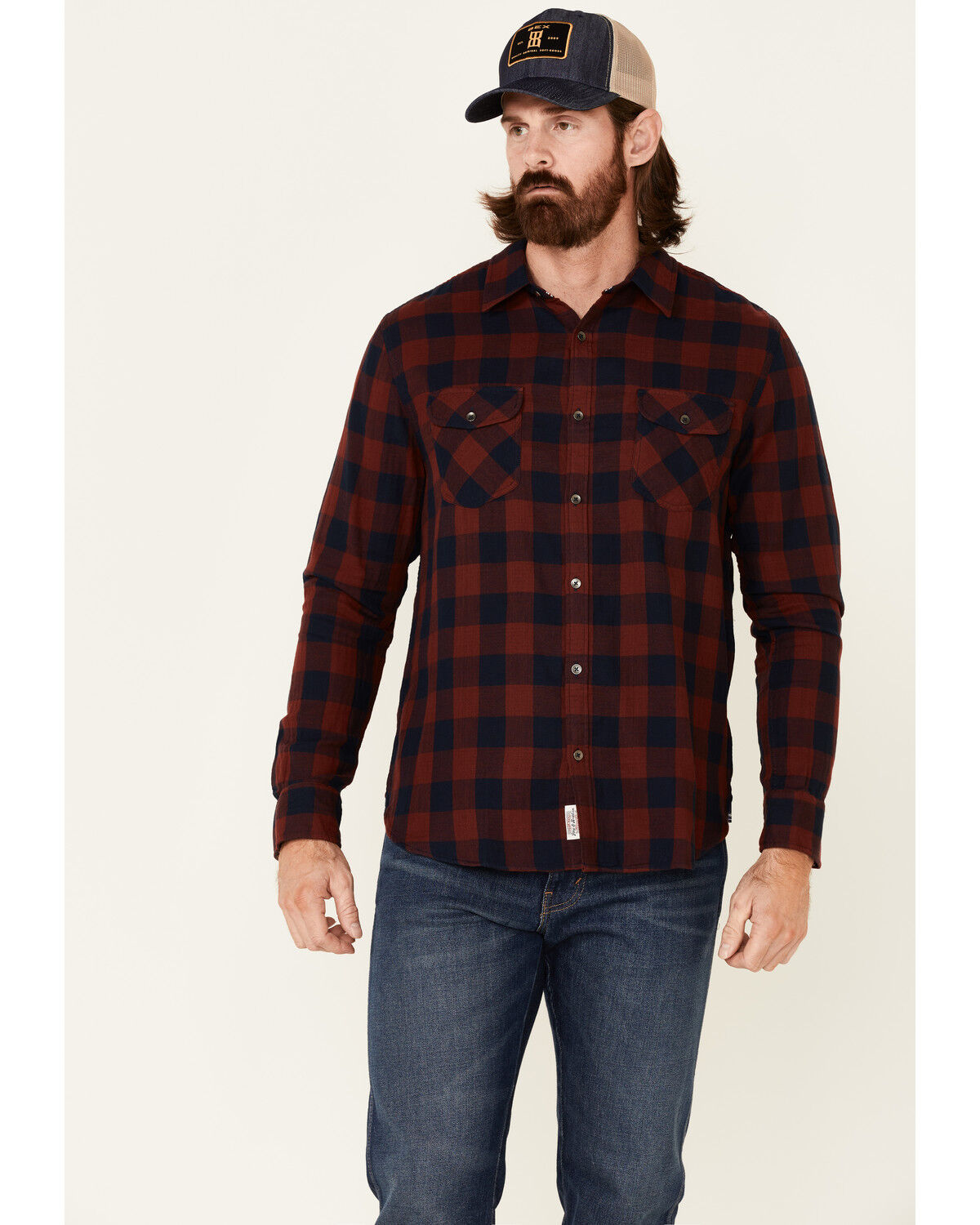 Image #1 - Flag & Anthem Men's Belhaven Plaid Long Sleeve Button Down Western Shirt, Maroon, hi-res