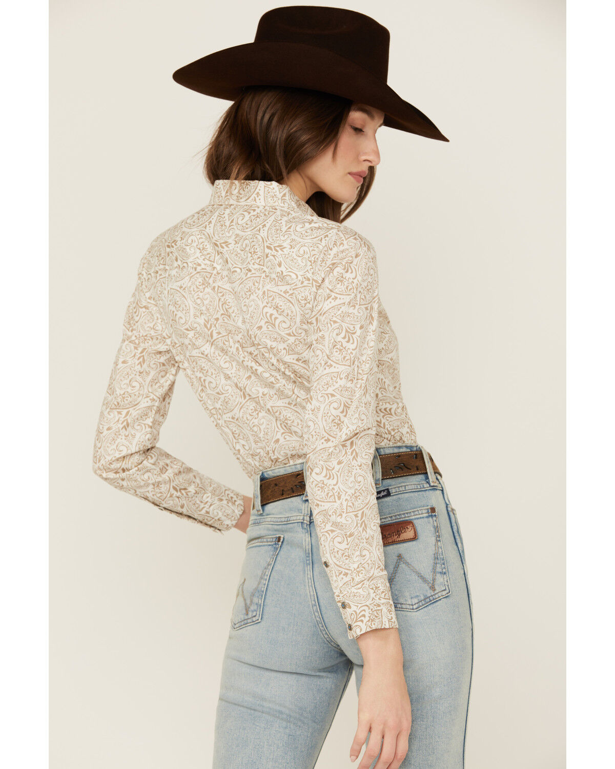 Image #4 - Shyanne Women's Paisley Print Long Sleeve Snap Stretch Western Shirt, Off White, hi-res