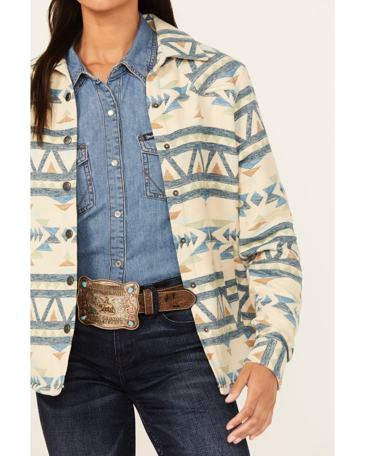 Image #3 - Outback Trading Co Women's Hazel Southwestern Print Long Sleeve Snap Western Shirt, Tan, hi-res